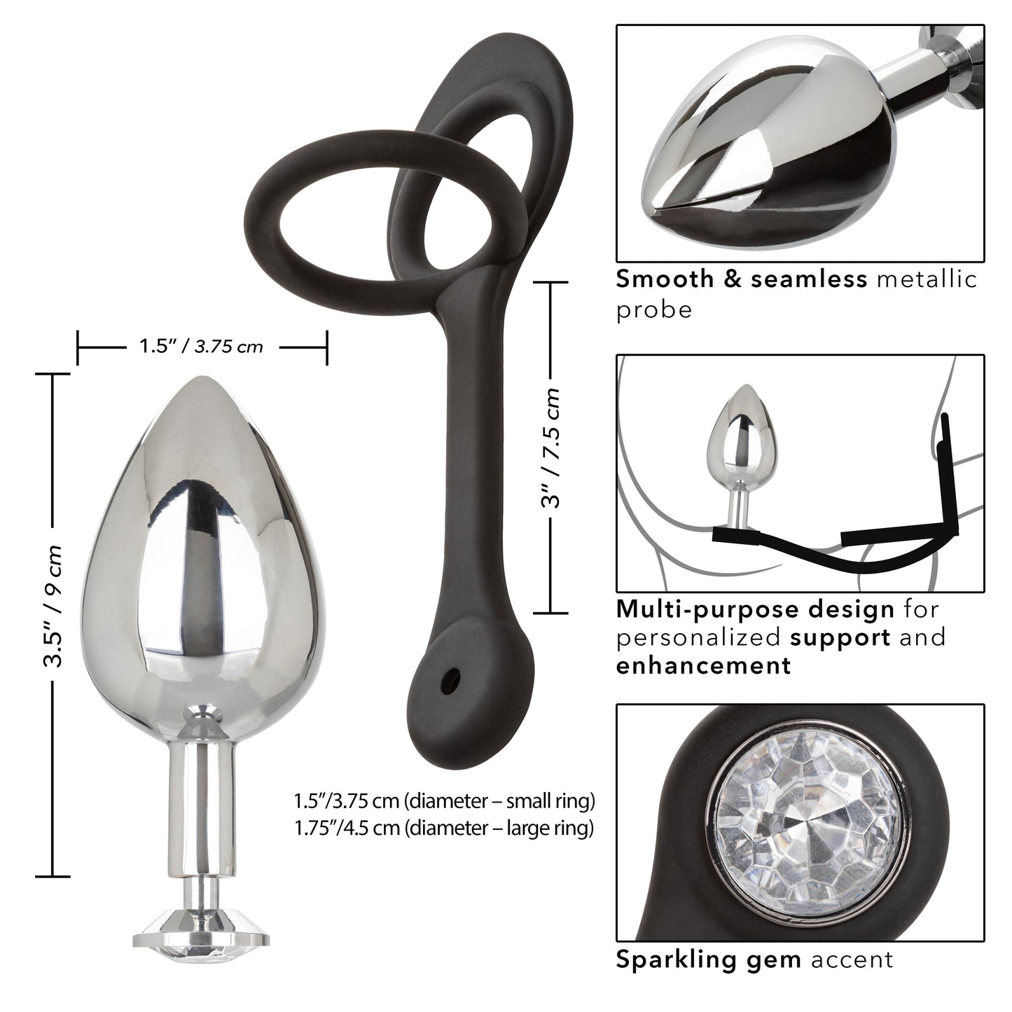 Star Fucker XL Teardrop Plug Black Silicone and Silver Metal Dual Enhancer with Sparkling Gem Accent > Anal Range > Prostate Plugs - Tophatter Daily Deals