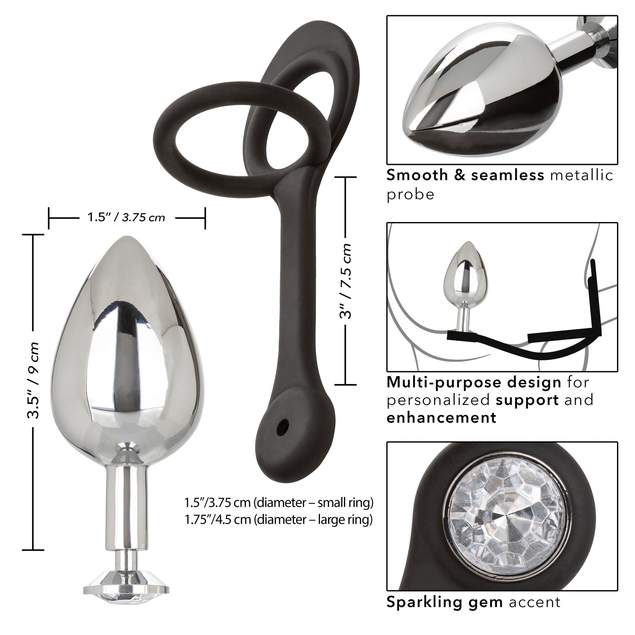 Star Fucker XL Teardrop Plug Black Silicone and Silver Metal Dual Enhancer with Sparkling Gem Accent > Anal Range > Prostate Plugs - Tophatter Daily Deals