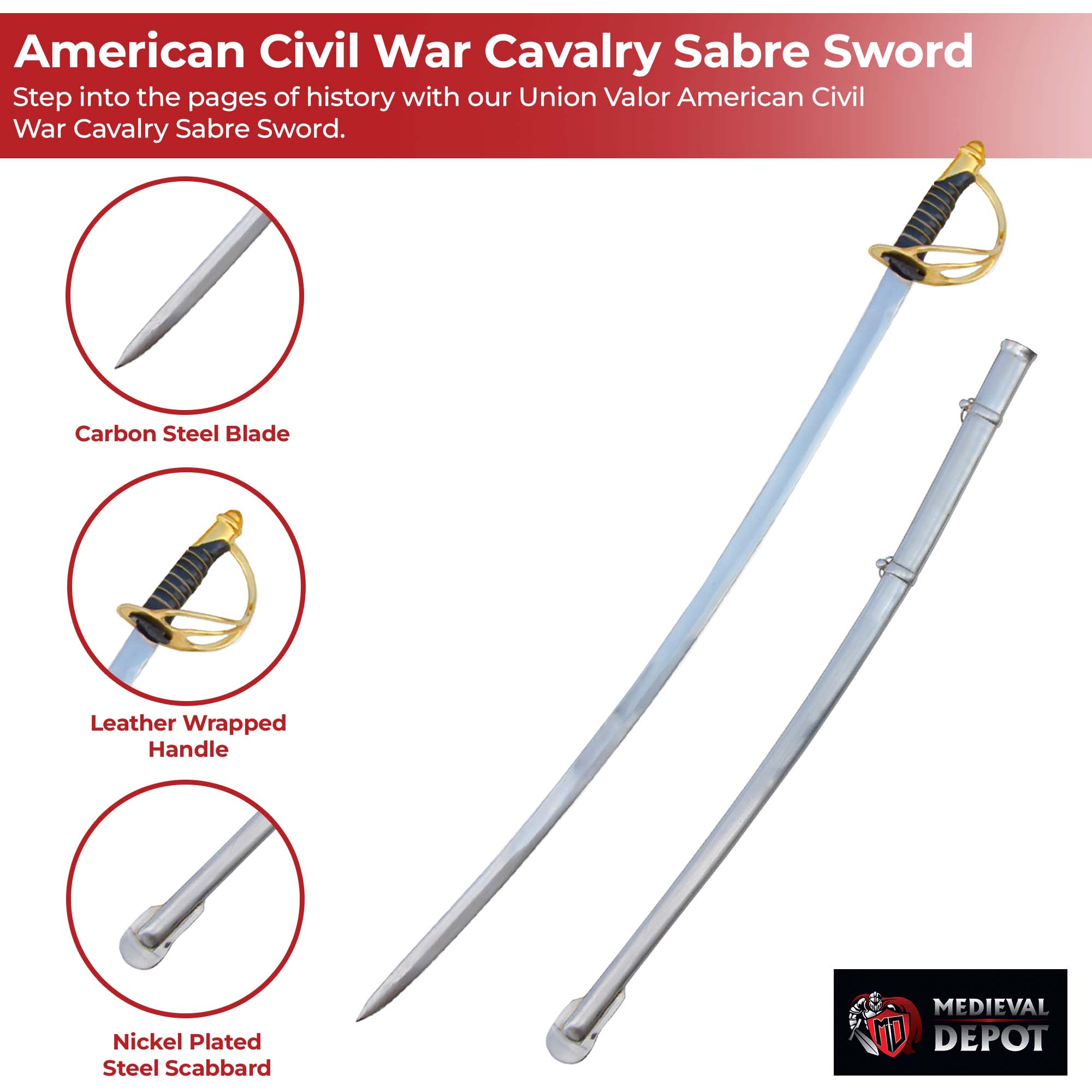 Union Valor American Civil War Cavalry Sabre Sword Swords - Tophatter Daily Deals