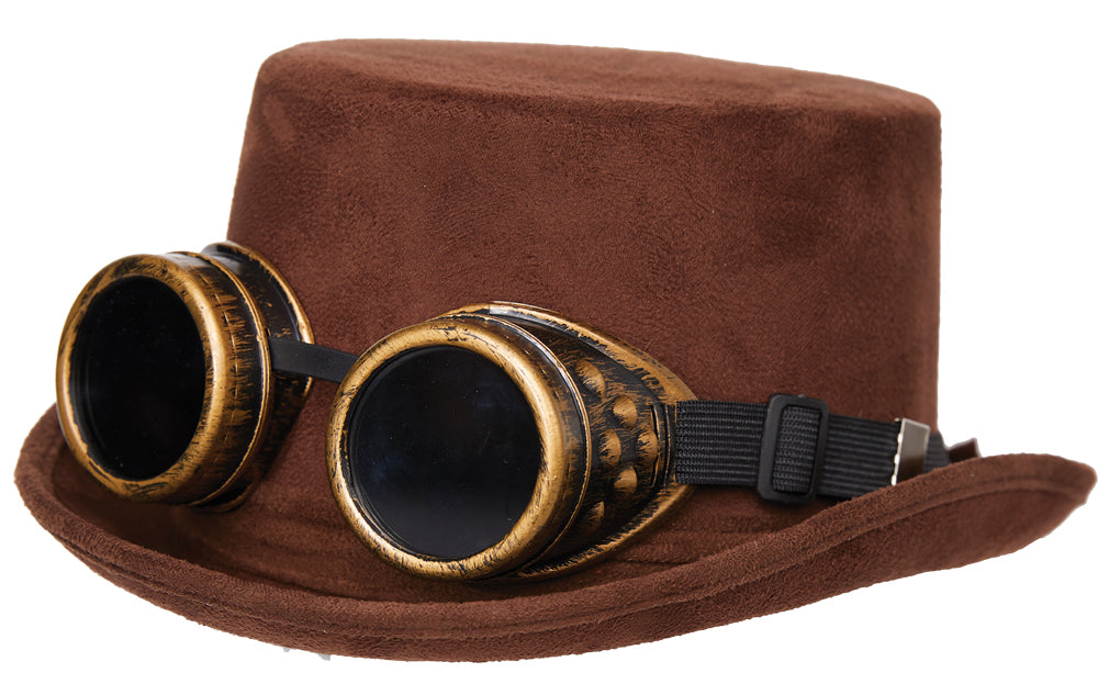 Faux Suede Hat with Goggles - Adult Halloween Hats & Headpieces - Tophatter Daily Deals