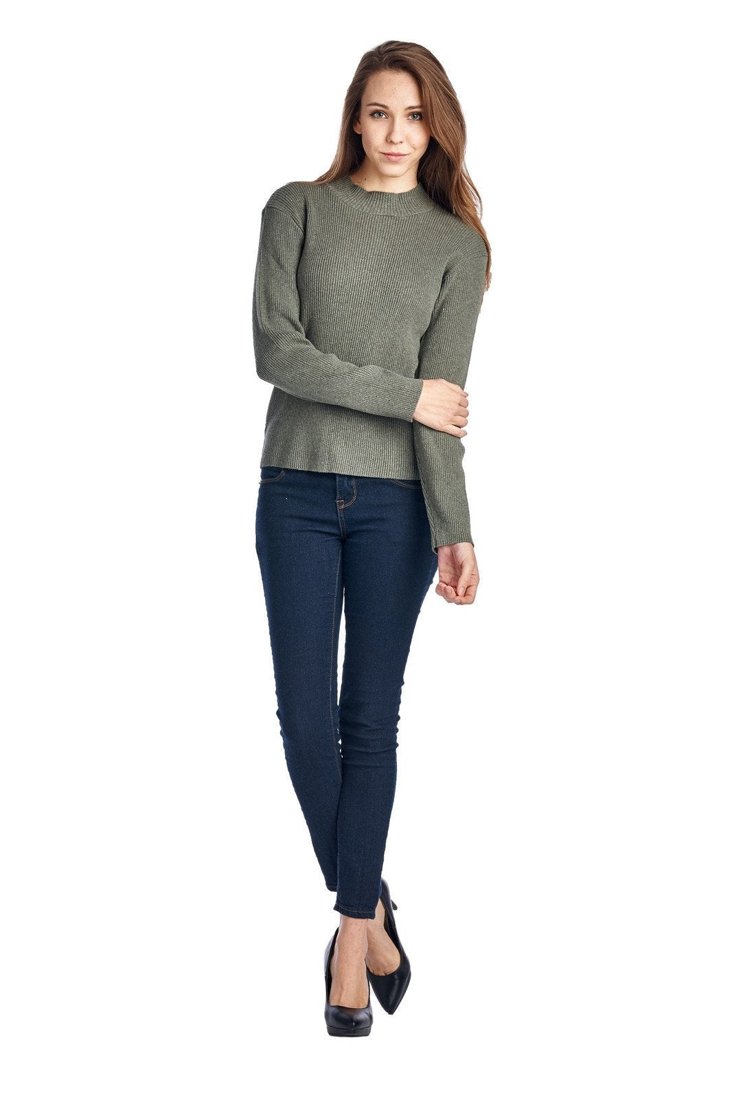 Women's High Neck Rib Knit Sweater Sweater - Tophatter Daily Deals