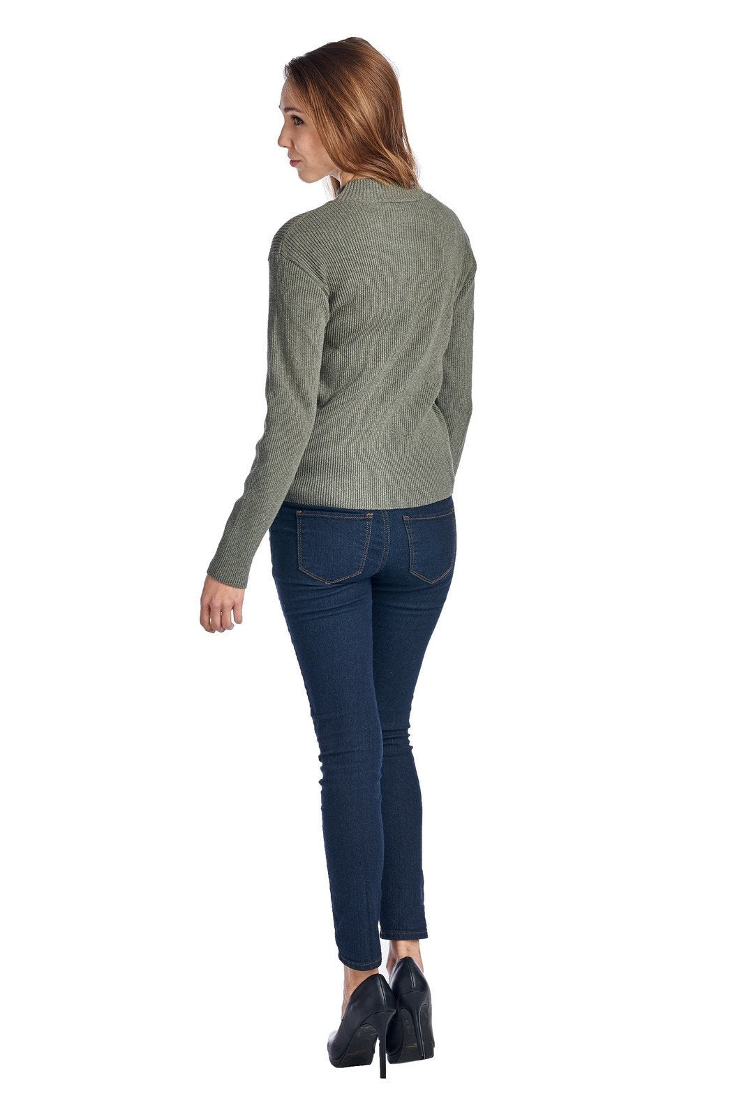 Women's High Neck Rib Knit Sweater Sweater - Tophatter Daily Deals