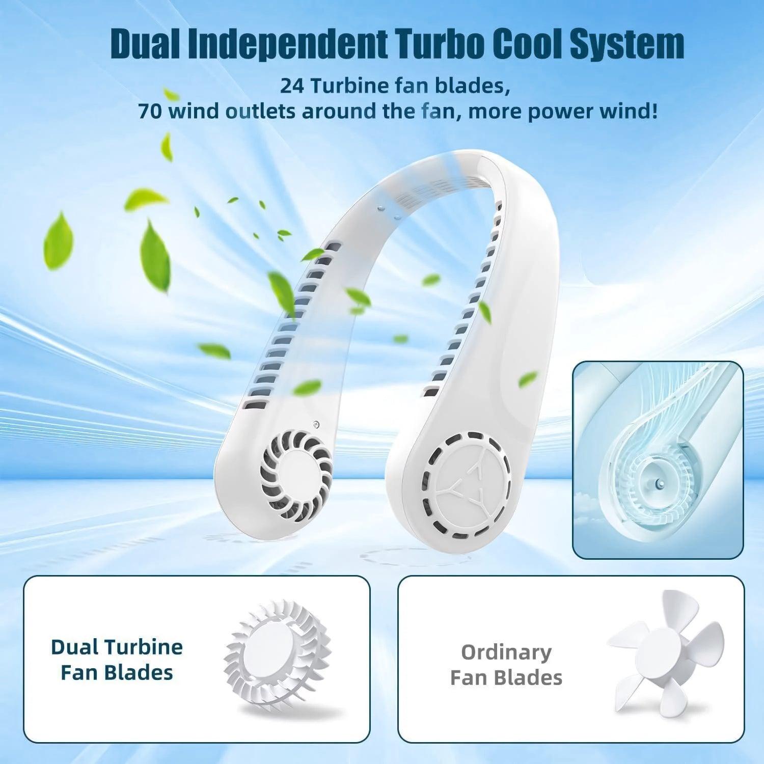 Portable Neck Fans - Portable 5 Speed Neck Fan USB Rechargeable Neckband Bladeless Cooler Apparel & Accessories - Tophatter Daily Deals