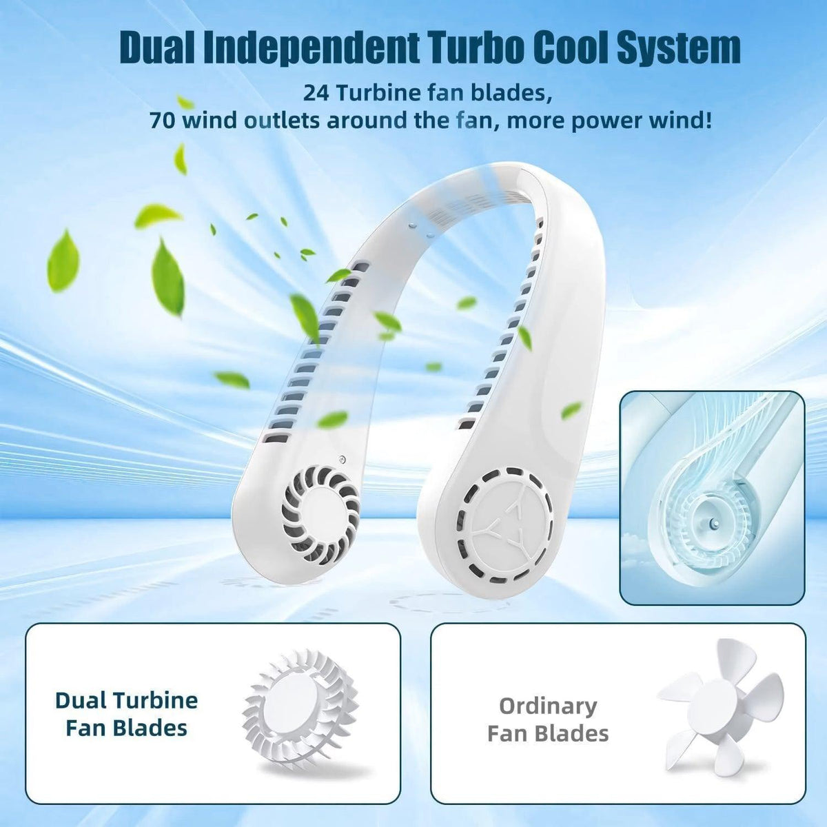 Portable Neck Fans - Portable 5 Speed Neck Fan USB Rechargeable Neckband Bladeless Cooler Apparel & Accessories - Tophatter Daily Deals