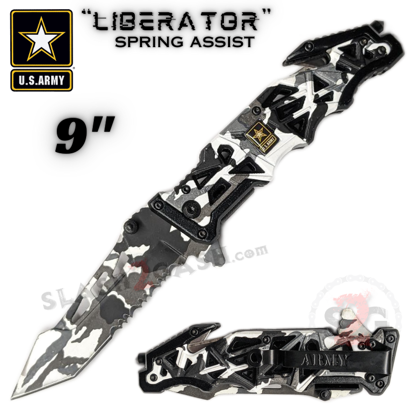 U.S. Army Knife Licensed "Liberator" Snow Camo Tactical Spring Assisted Snow Camo - Elite Edge (Not Licensed) Knife-Assist - Tophatter Daily Deals