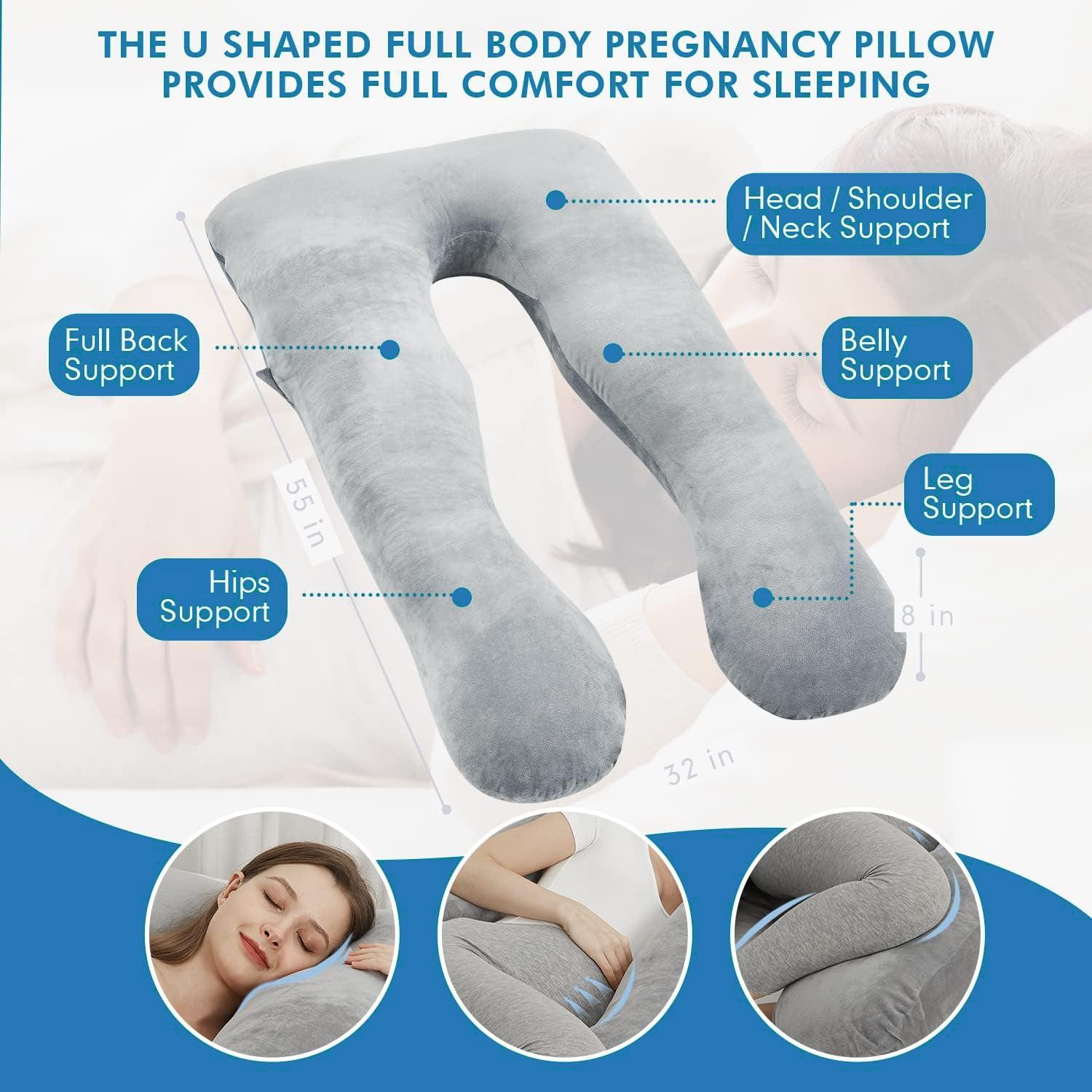 U Shaped Pregnancy Pillows - Pregnancy Pillow For Side Sleeping, Extra Filled Large U-shape Sleeping Pillow - Tophatter Daily Deals