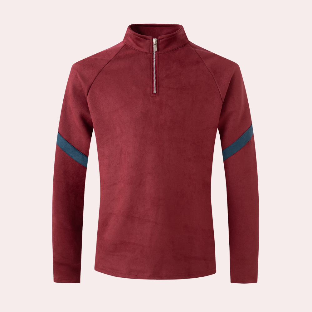 Warm Classic Men's Sweater - Raglan Zip Neck, Wool Blend Dark red - Tophatter Daily Deals