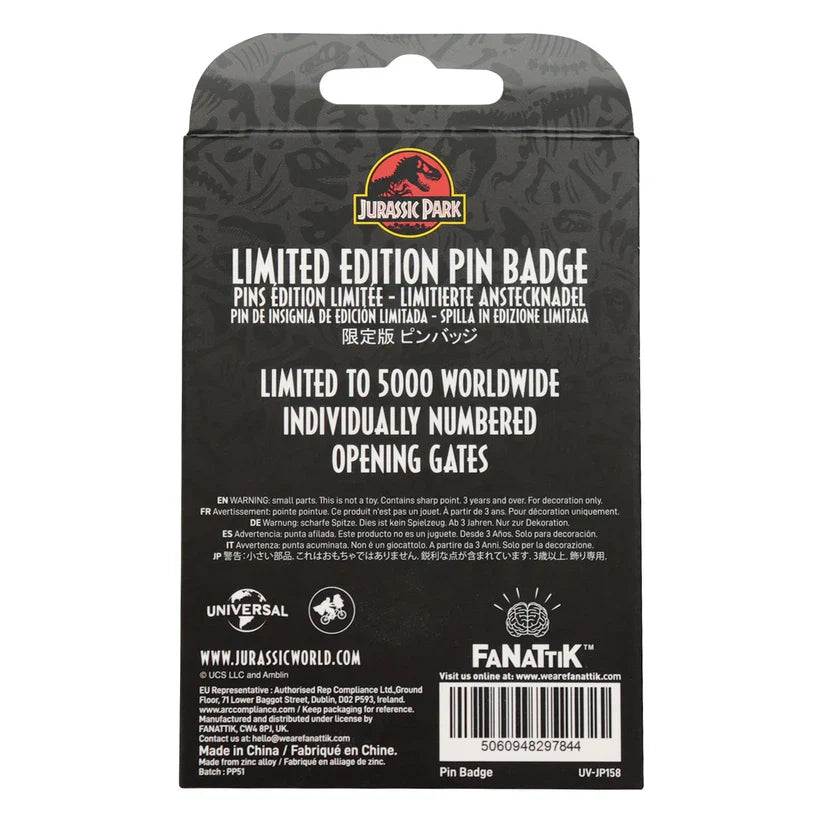 Jurassic Park Gates Hinged Pin Badge Pin Badge - Tophatter Daily Deals