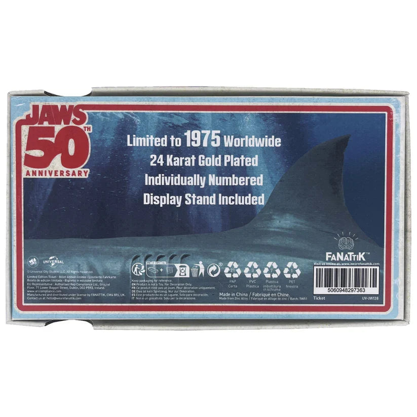 Jaws 50th Anniversary 24k Gold Plated Regatta Ticket Collectible