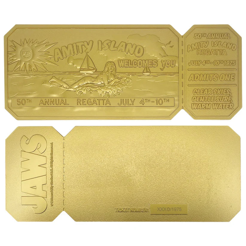 Jaws 50th Anniversary 24k Gold Plated Regatta Ticket Collectible