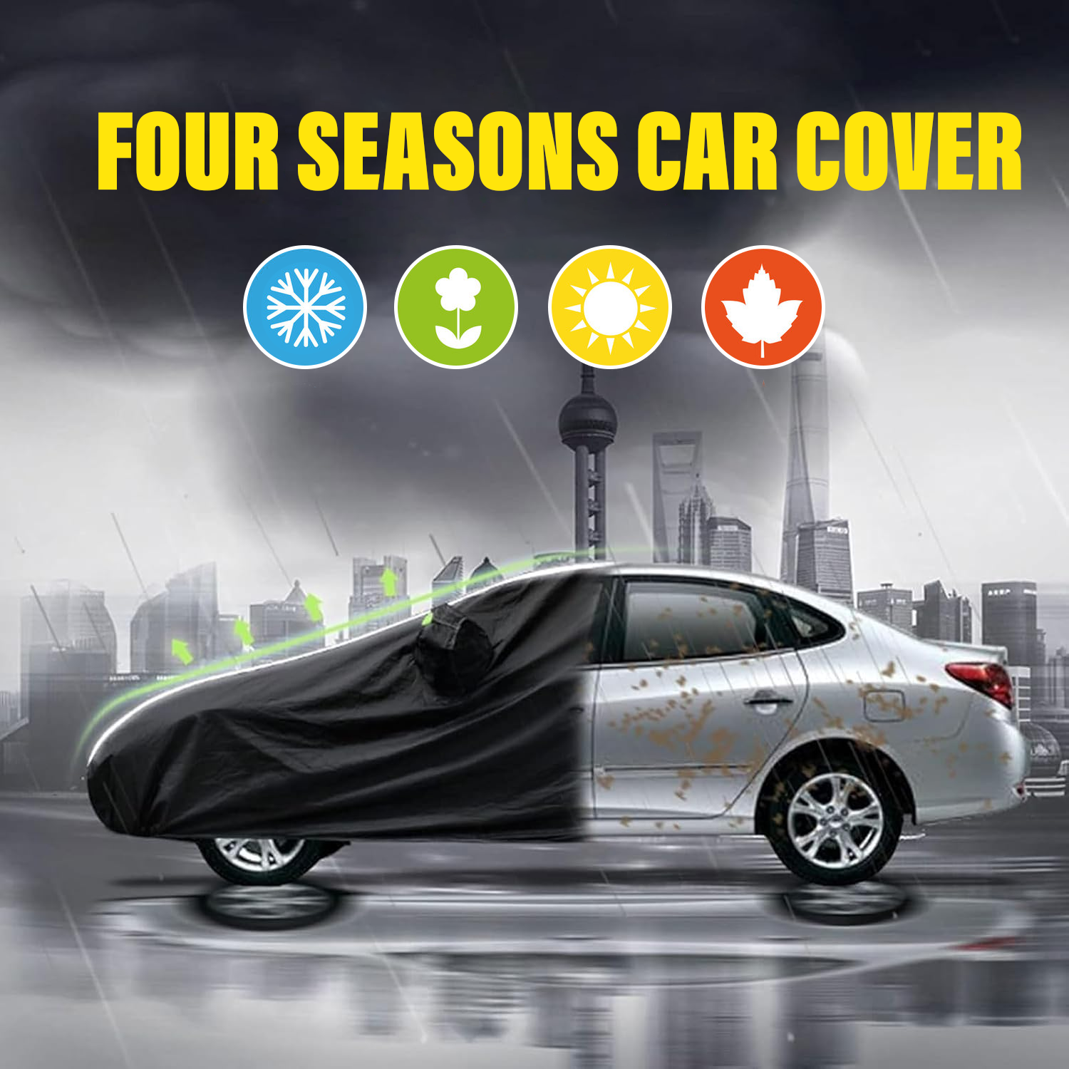 Outdoor Car Cover – All-Weather 6 Layer Protection with Wind Straps & UV Shield Outdoor car cover - Tophatter Daily Deals