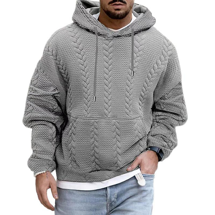 Warm Cozy Men’s Hooded Pullover - Cable Knit, Casual Wear Gray - Tophatter Daily Deals