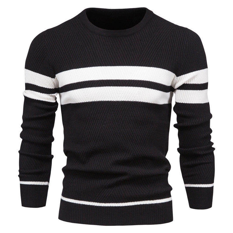Soft Classic Men's Striped Sweater - Crew Neck, Knit Casual Black - Tophatter Daily Deals