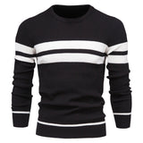 Soft Classic Men's Striped Sweater - Crew Neck, Knit Casual Black - Tophatter Daily Deals