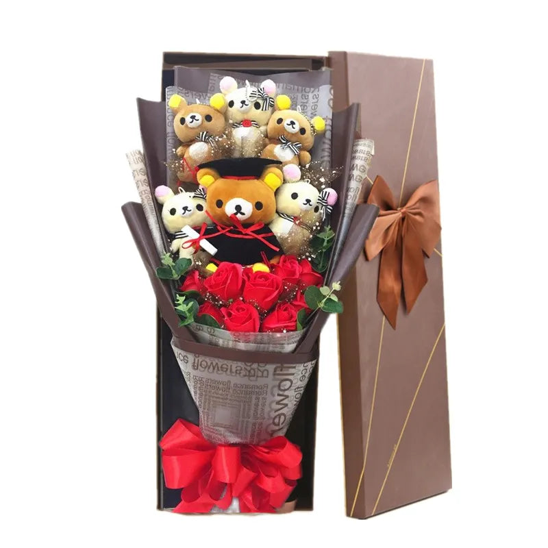San-X Rilakkuma Korilakkuma Teddy Bear Plush Toy Flower Bouquet Gift Box Flowers - Tophatter Daily Deals
