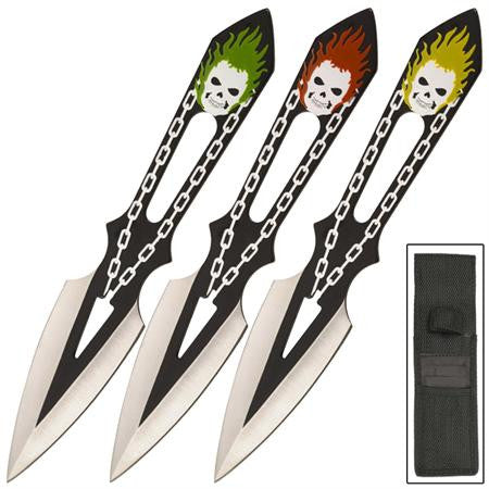 8" Throwing Knife Set 3PC Joker Knives Green Red Yellow Knife-Thrower - Tophatter Daily Deals