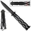 Chainlink Butterfly Knife w/ Cutouts Balisong - Black Black Knife-Balisong - Tophatter Daily Deals