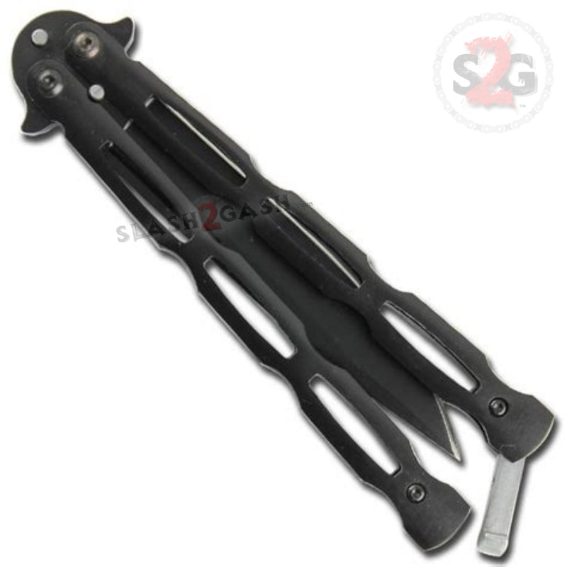 Chainlink Butterfly Knife w/ Cutouts Balisong - Black Knife-Balisong - Tophatter Daily Deals