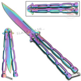 Chainlink Butterfly Knife w/ Cutouts Balisong - Black Rainbow Knife-Balisong - Tophatter Daily Deals