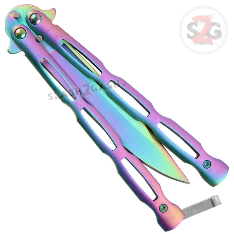Chainlink Butterfly Knife w/ Cutouts Balisong - Black Knife-Balisong - Tophatter Daily Deals