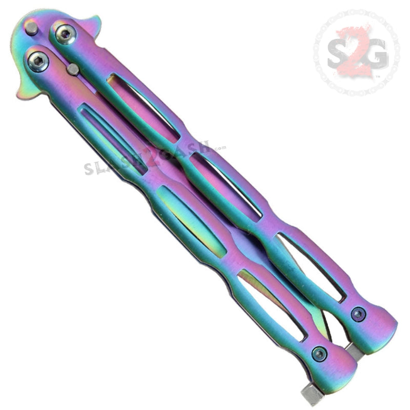 Chainlink Butterfly Knife w/ Cutouts Balisong - Rainbow Knife-Balisong - Tophatter Daily Deals