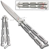 Chainlink Butterfly Knife w/ Cutouts Balisong - Silver Silver Knife-Balisong - Tophatter Daily Deals