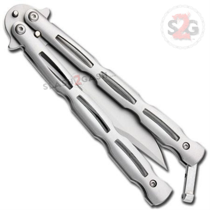 Chainlink Butterfly Knife w/ Cutouts Balisong - Black Knife-Balisong - Tophatter Daily Deals