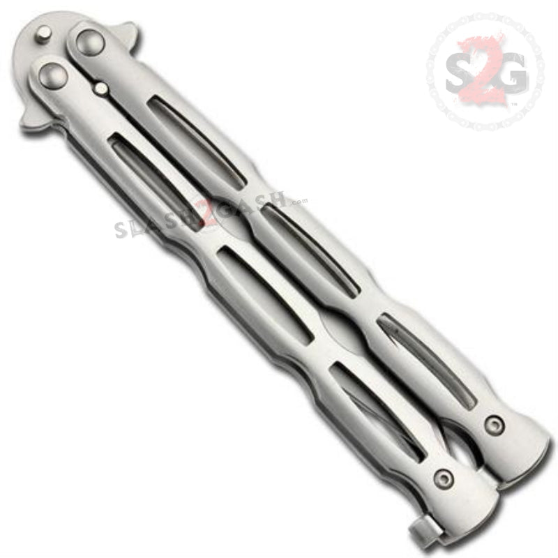 Chainlink Butterfly Knife w/ Cutouts Balisong - Black Knife-Balisong - Tophatter Daily Deals