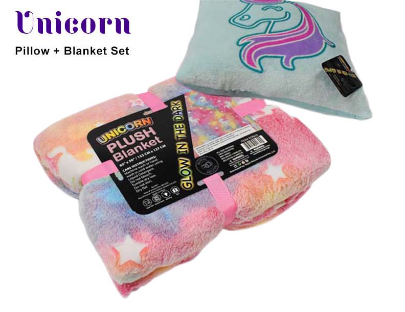 Glow in the Dark Blankets & Pillows Blanket + Pillow Set Unicorn Set Bedding - Tophatter Daily Deals