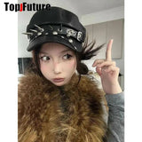 Unisex style Harajuku Gothic Lolita Hat Women Men Punk Biker Style beret subculture metal Cap Streetwear Rivet spike Arm Cap - Tophatter Daily Deals