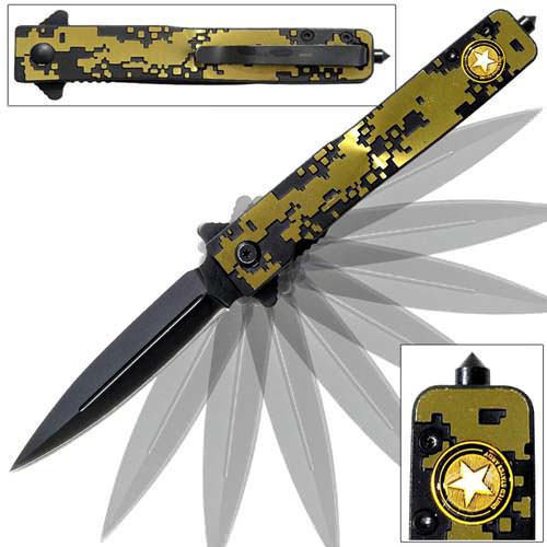 US Army Stiletto Style Spring Assist Knife - Glas Breaker - Tophatter Daily Deals