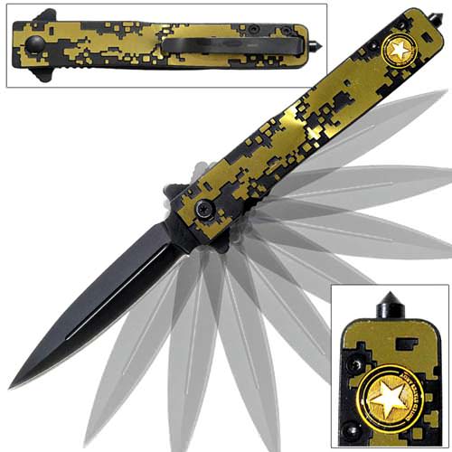 US Army Stiletto Style Spring Assist Knife - Glas Breaker Collectible Weapons - Tophatter Daily Deals