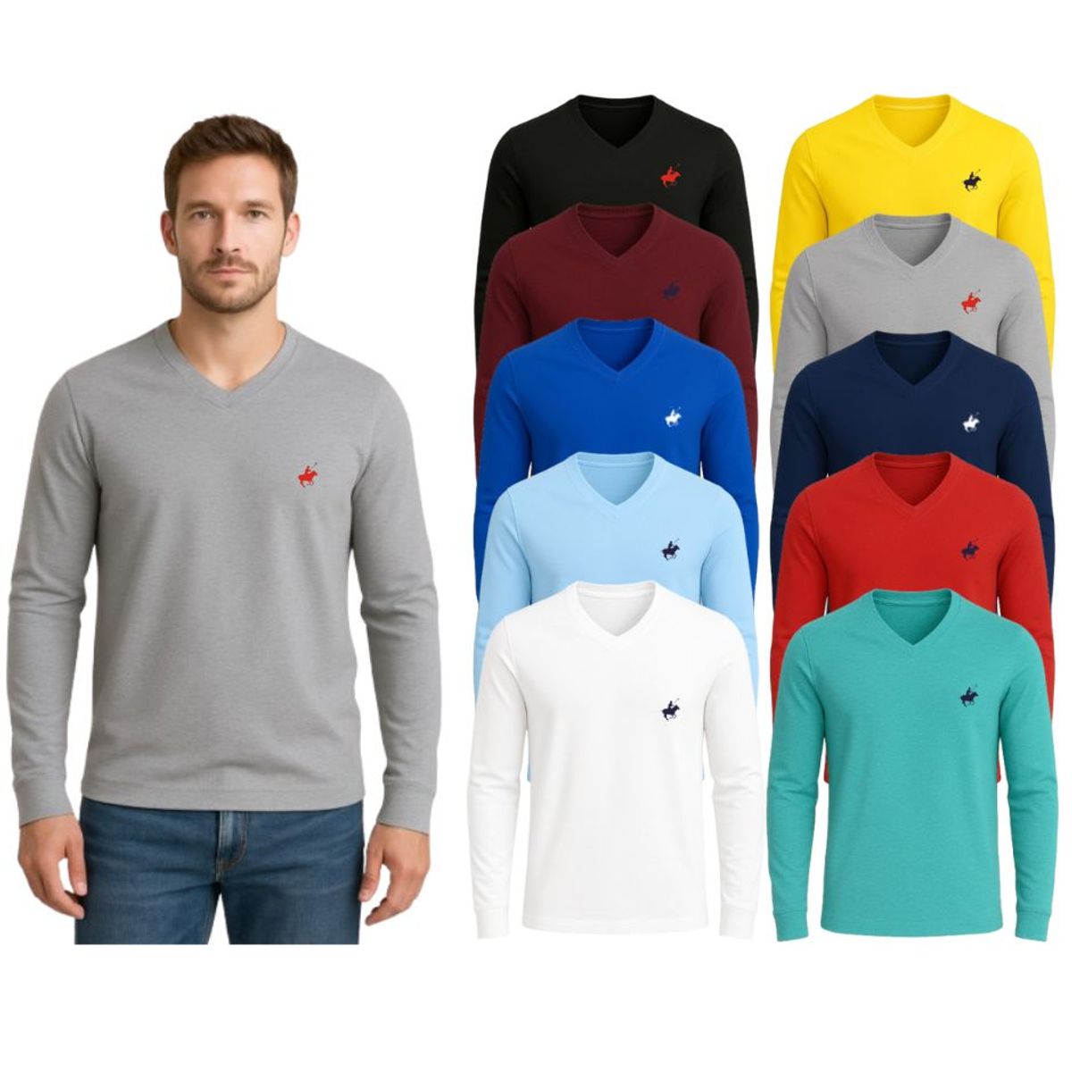 Men's Cotton Long Sleeve V-Neck (4-Pack) Men's Tops - Tophatter Daily Deals