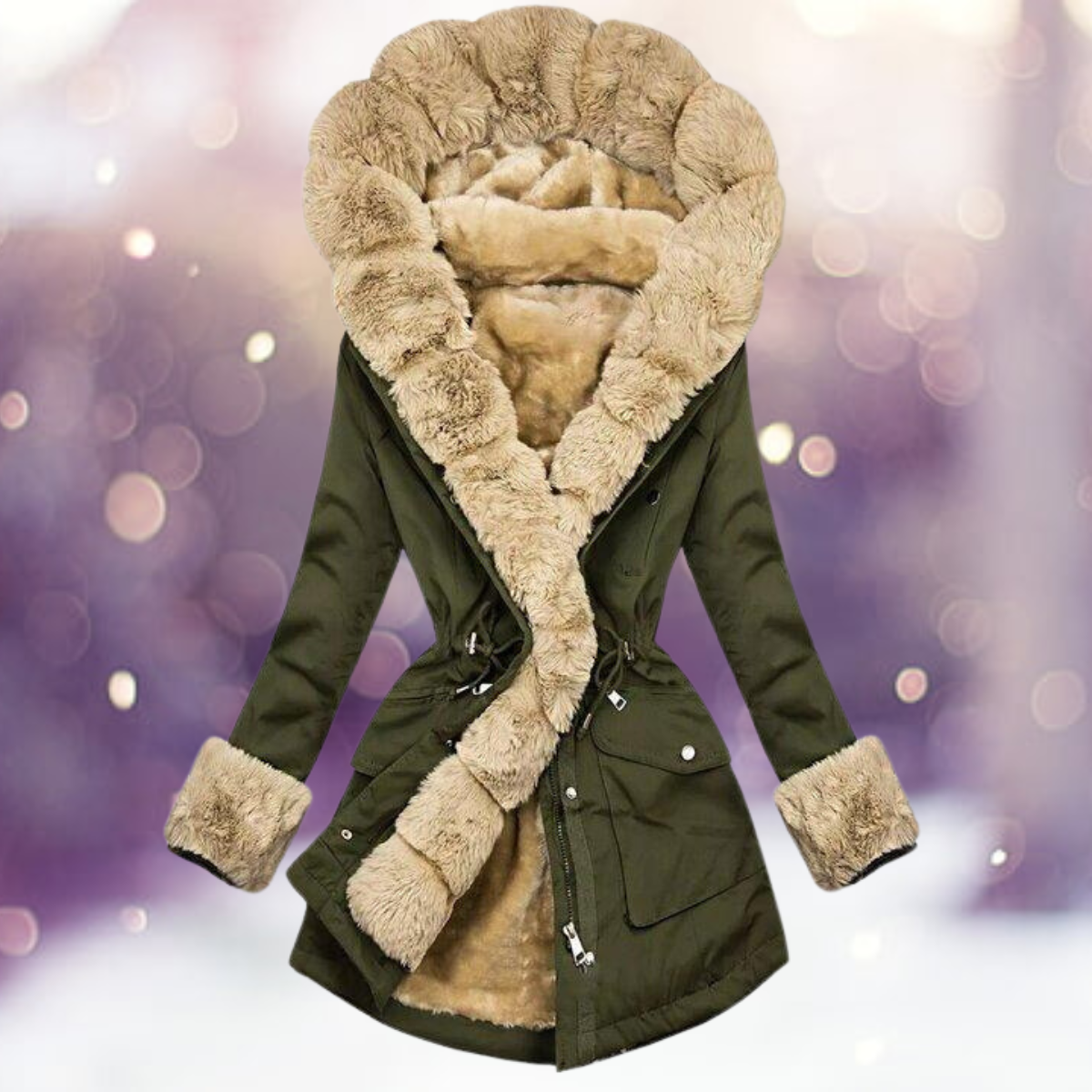 Warm Cozy Women’s Parka - Long Tailored Faux Fur Winter Green - Tophatter Daily Deals