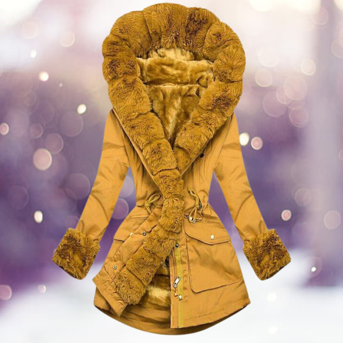 Warm Cozy Women’s Parka - Long Tailored Faux Fur Winter Yellow - Tophatter Daily Deals