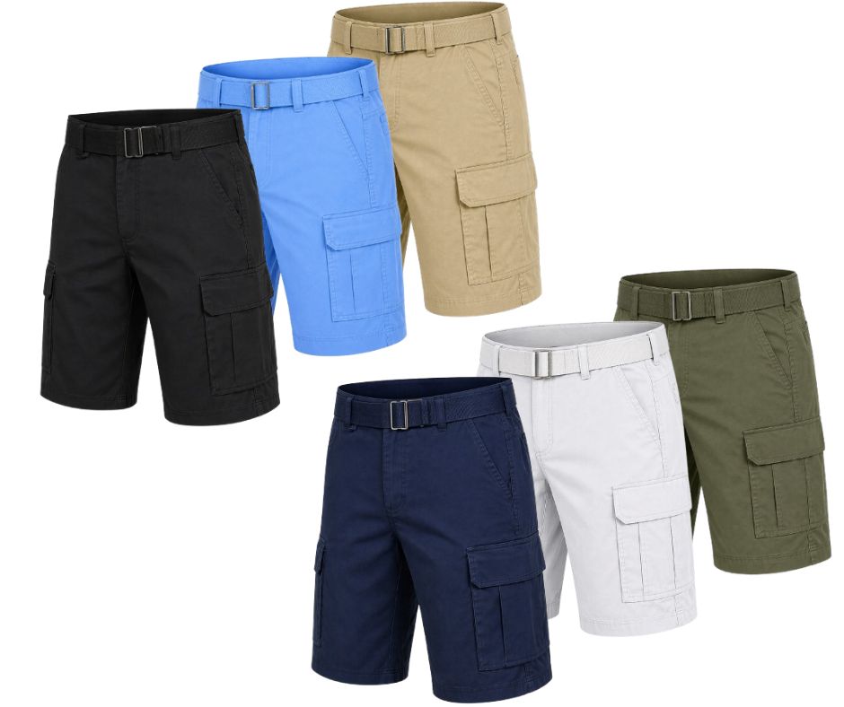 (3-Pack) Men's Cotton Stretch Twill Cargo Shorts with Belt Men's Bottoms - Tophatter Daily Deals