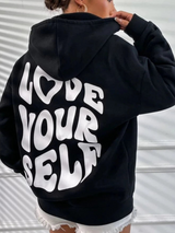 Oversized Relaxed Women's Hoodie - Back Print, Cotton Black - Tophatter Daily Deals