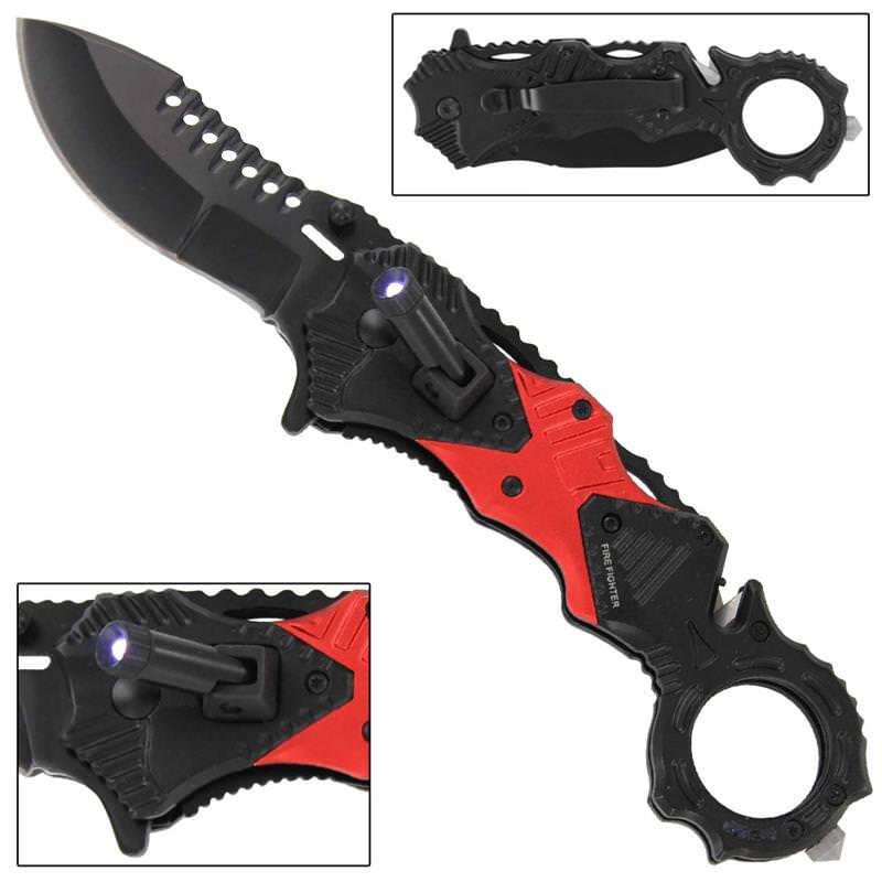 Fire Fighter Tactical Emergency Rescue Spring Assist Knife - TOPHATTER'S ARMORY DEALS Collectible Weapons - Tophatter Daily Deals