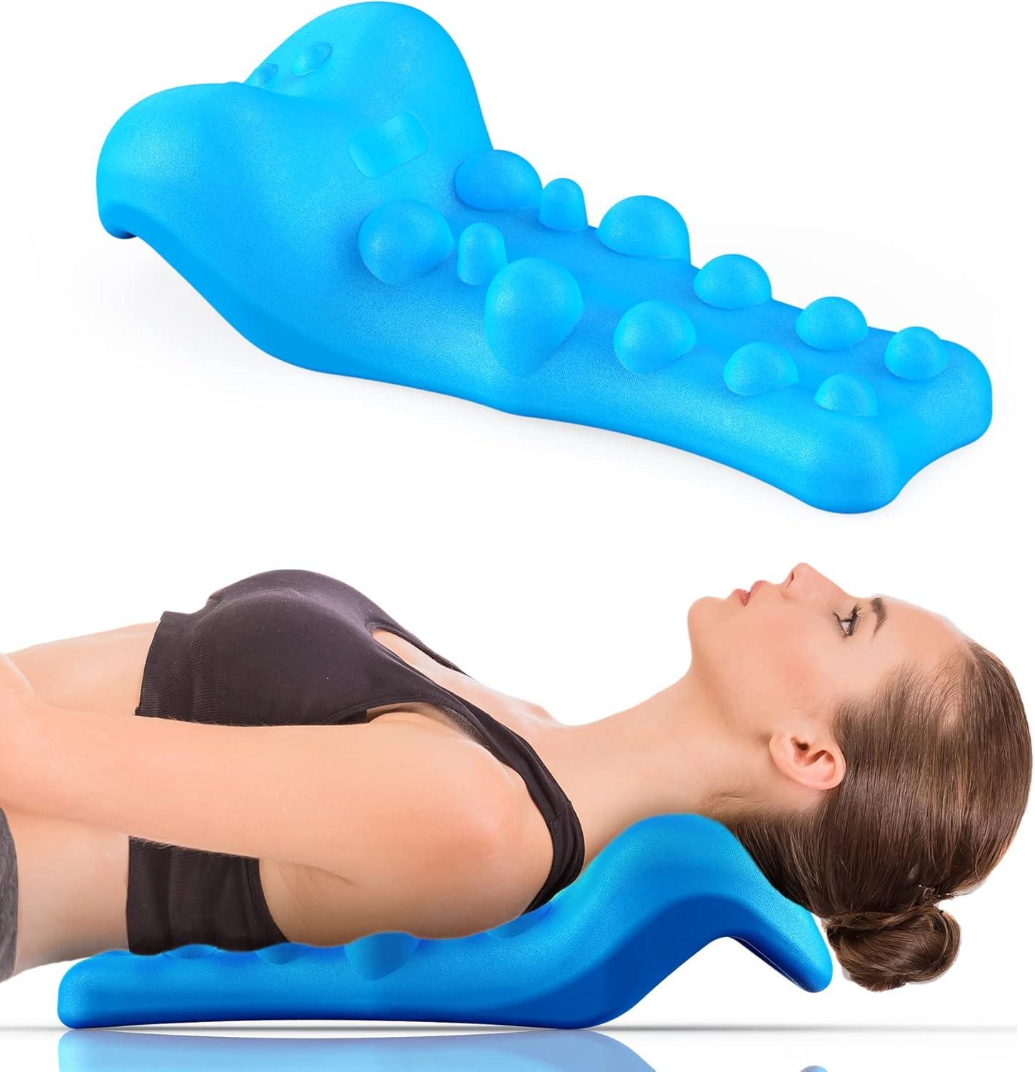 Neck Shoulder Massager - Upper Back Massager Cervical Traction Device Neck Stretcher For TMJ Pain Relief Cervical Spine Alignment Chiropractic Pillow Blue Health & Beauty - Tophatter Daily Deals