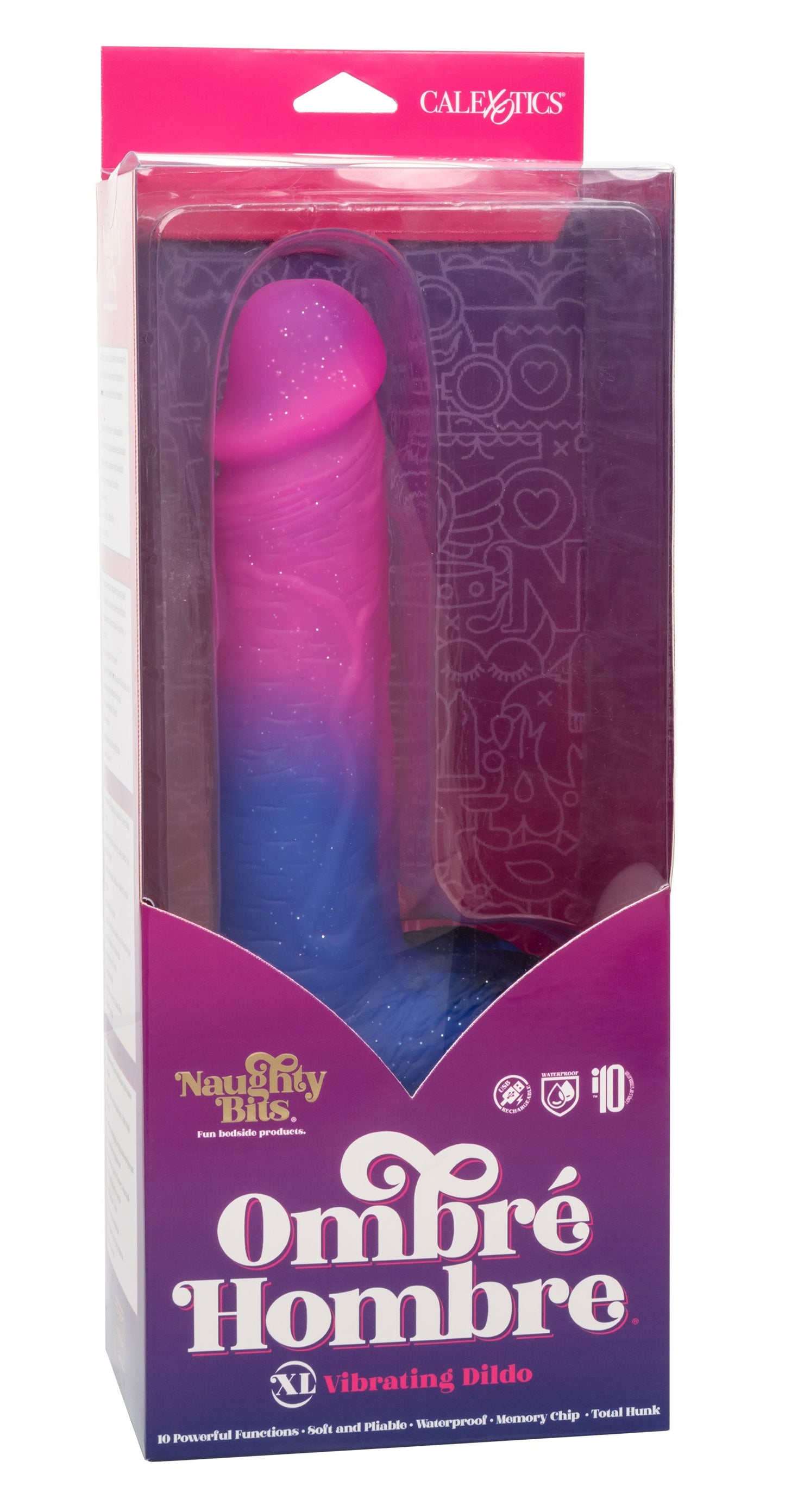 Naughty Bits Ombré Hombre XL Vibrating Dildo in Pink and Blue with Glitter Finish > Vibrators > Realistic Vibrators - Tophatter Daily Deals