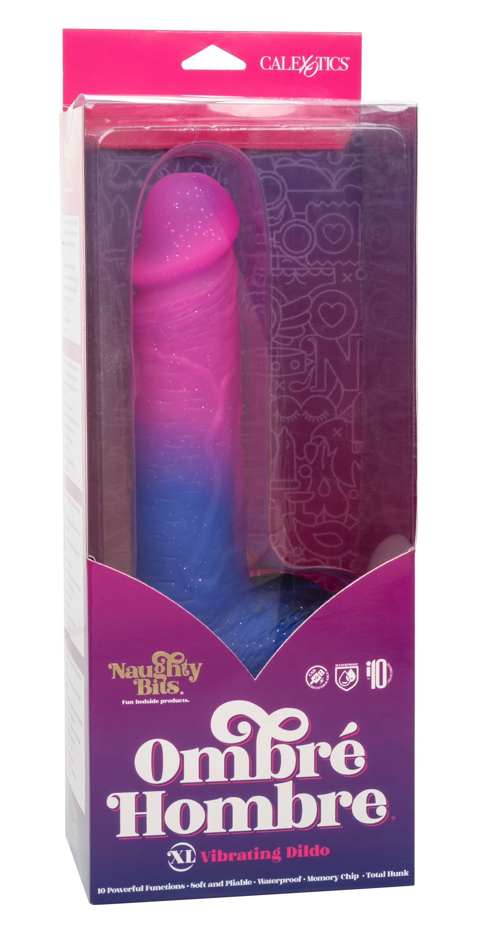 Naughty Bits Ombré Hombre XL Vibrating Dildo in Pink and Blue with Glitter Finish > Vibrators > Realistic Vibrators - Tophatter Daily Deals