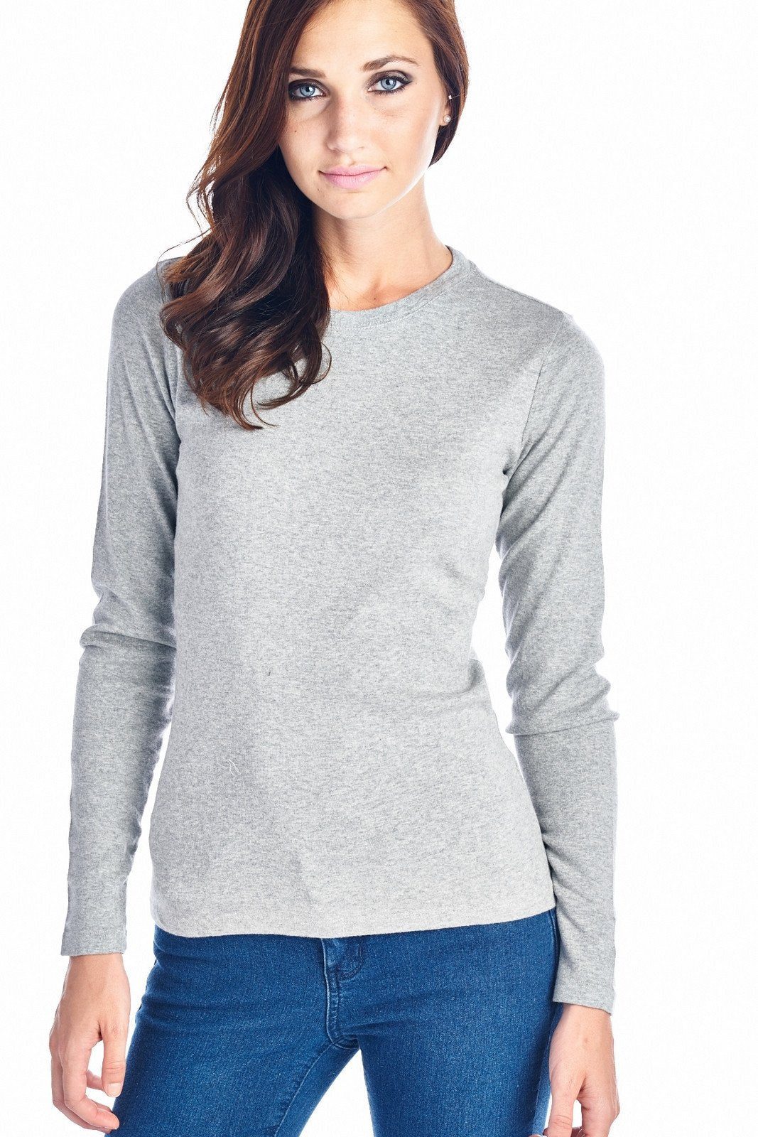 Women's Long Sleeve Crew Neck Top Grey 7 Tops - Tophatter Daily Deals