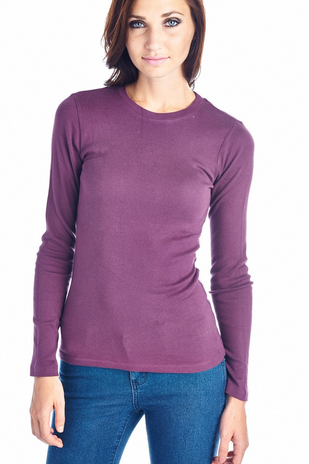 Women's Long Sleeve Crew Neck Top Purple 7 Tops - Tophatter Daily Deals