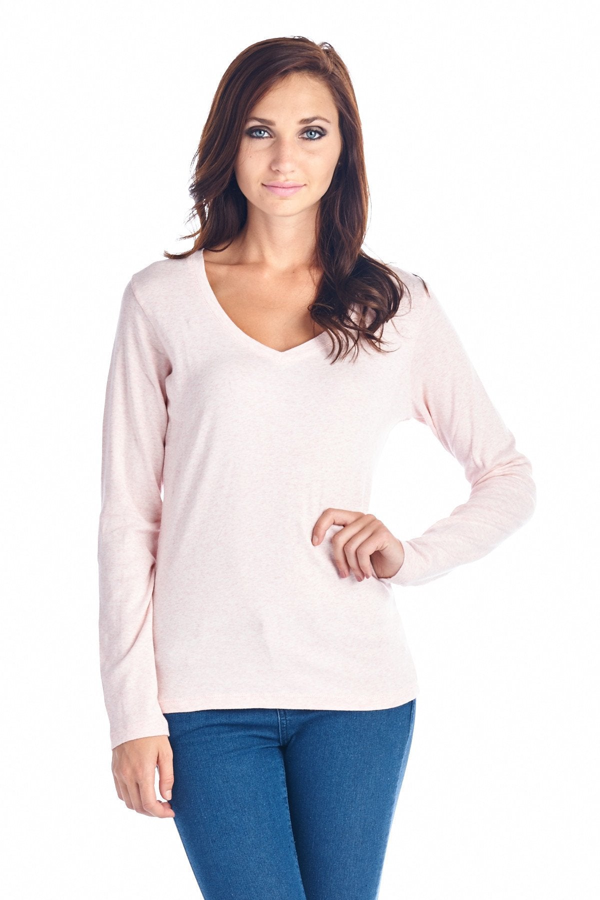 Women's Long Sleeve V-Neck Top Pink 8 Tops - Tophatter Daily Deals