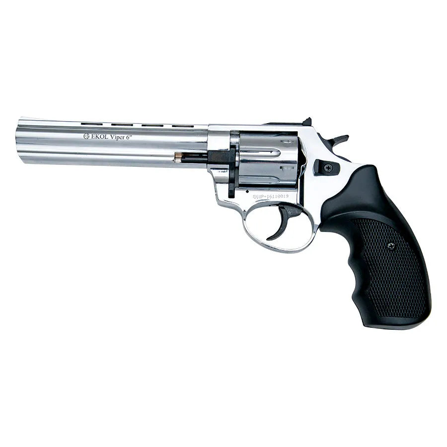 Viper 6 Inch Barrel 9MM Blank Firing Revolver Chrome Finish | Tophatter ...