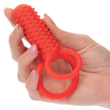 CalExotics Silicone Vertical Dual Enhancer Red Waterproof with 12 Intense Vibration Functions > Cock Ring > Vibrating - Tophatter Daily Deals