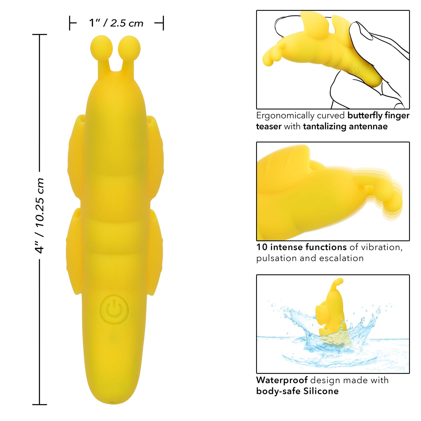 Neon Vibes The Butterfly Vibe Yellow Silicone Finger Teaser with 10 Functions and Rechargeable > Vibrators > Finger Vibrators - Tophatter Daily Deals