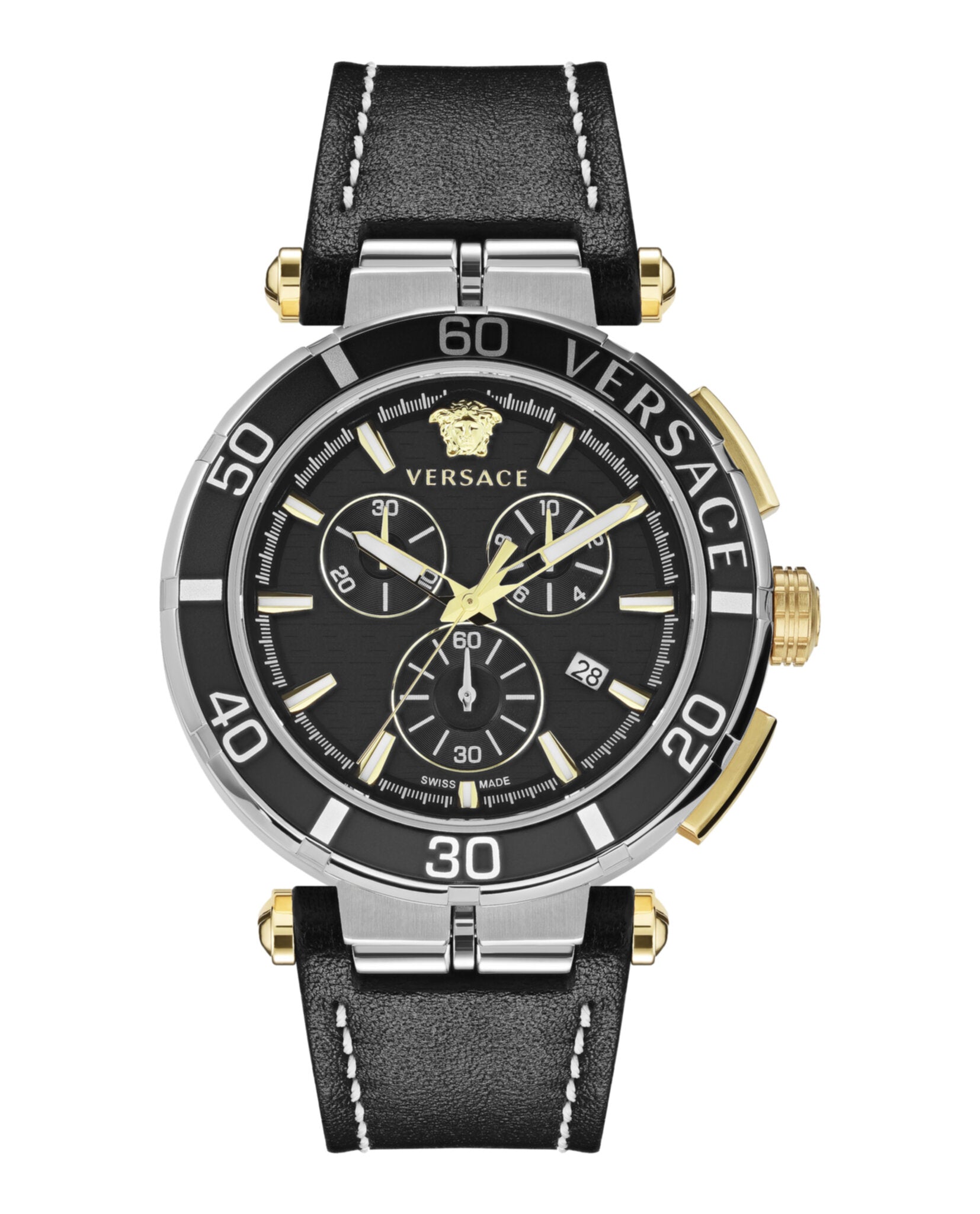 Versace Greca Chrono Leather Watch Stainless Steel Watches - Tophatter Daily Deals