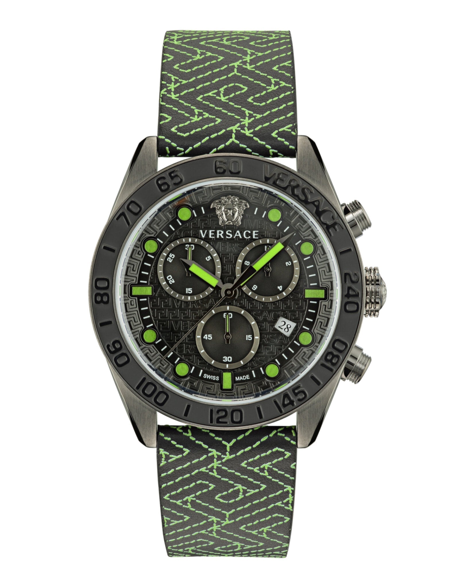 Versace Greca Dome Chrono Leather Watch Gun Watches - Tophatter Daily Deals