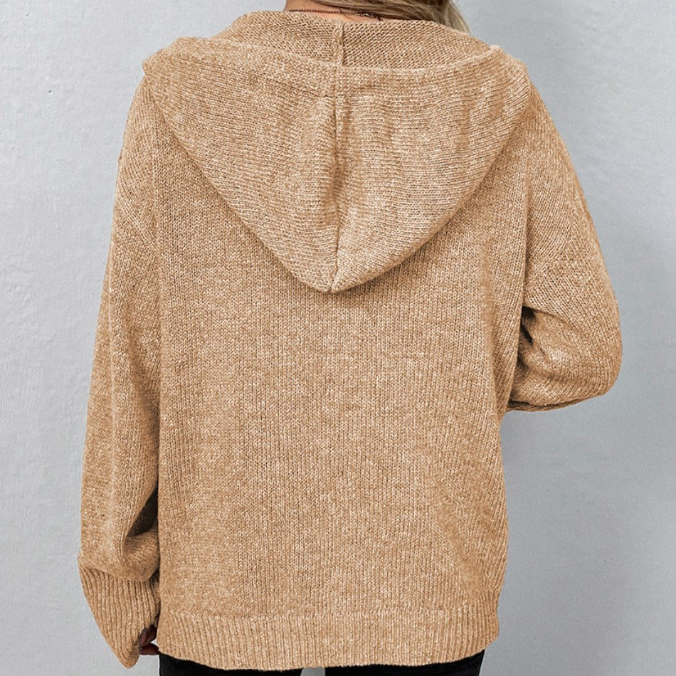 Oversized Women Cardigan - Hooded Button, Textured Knit - Tophatter Daily Deals